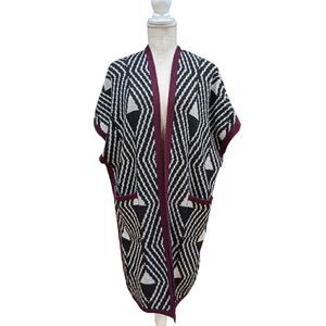 ORIANA Italy Geometric Print Wool Blend Open Front Sweater Cardigan Size S